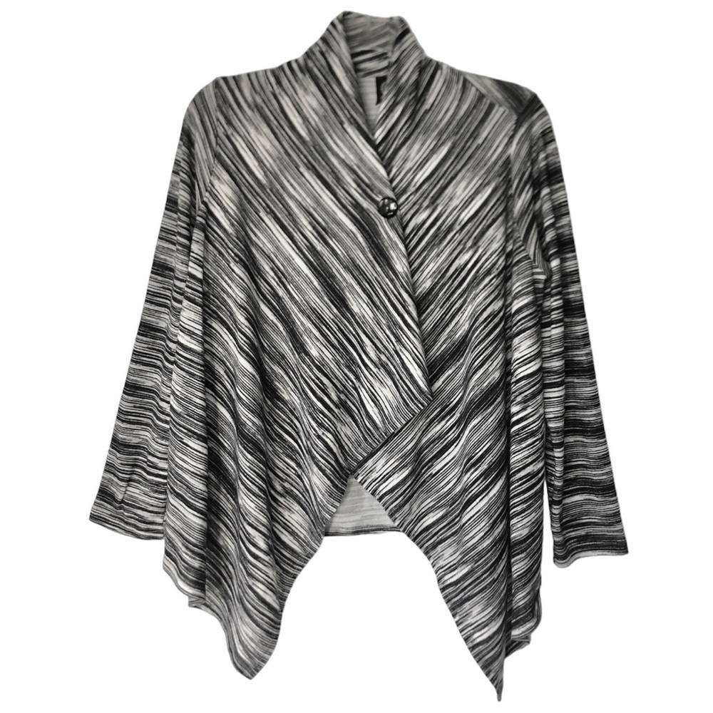 Bobeau Striped One Button Wrap Cardigan Woman's Size Petite Large